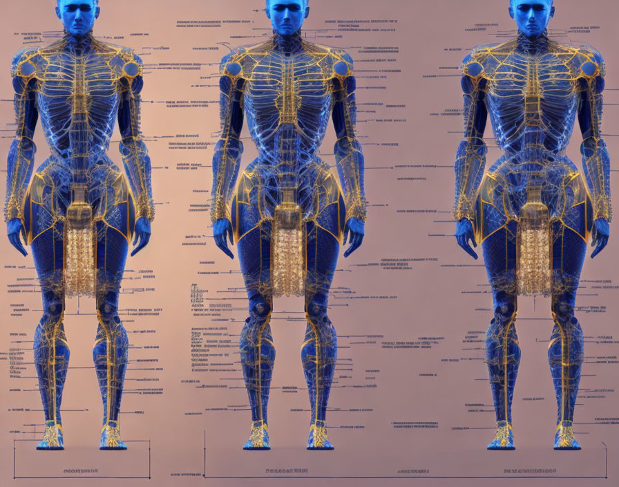 Anatomical illustration: Human nervous system views with labeled parts