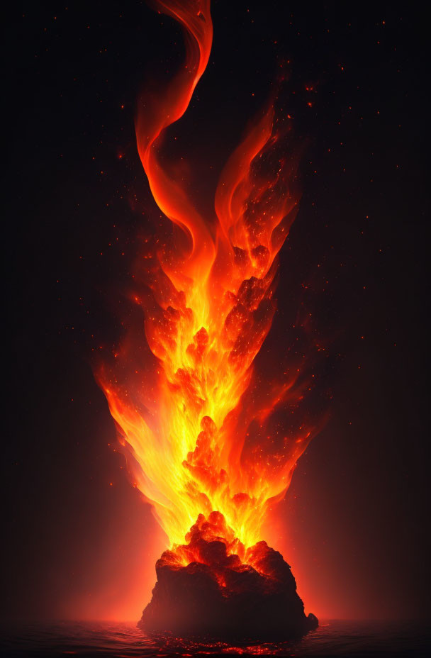 Fiery orange and red flames against dark background