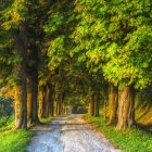 Sunlit Pathway Through Lush Green Forest