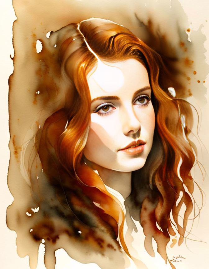 Woman with flowing red hair in digital painting