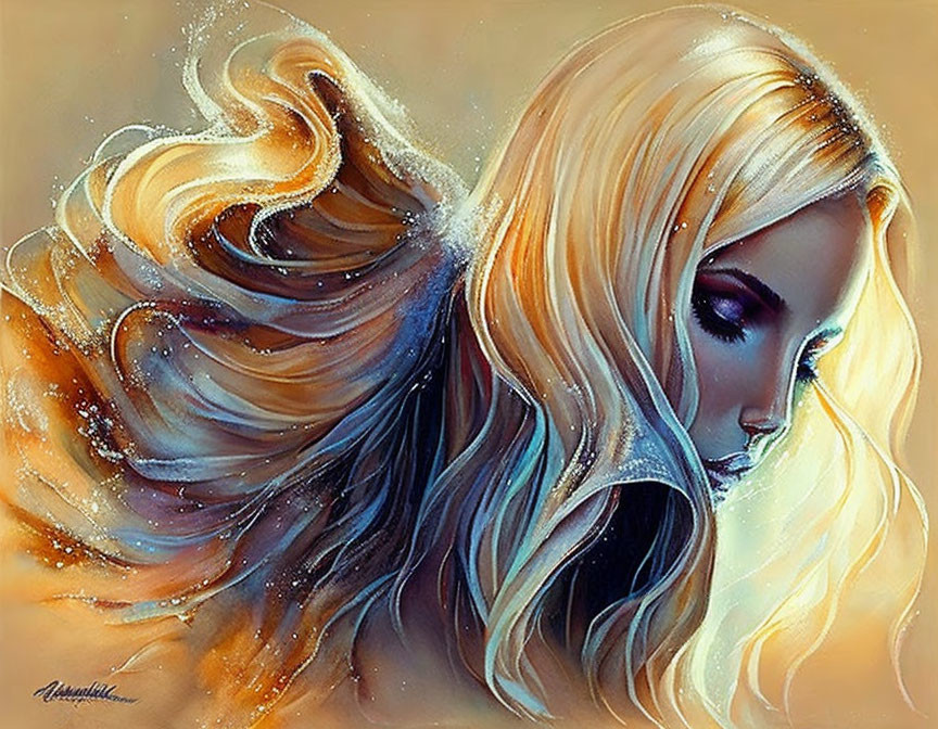 Vibrant illustration of woman with blond hair in cosmic setting