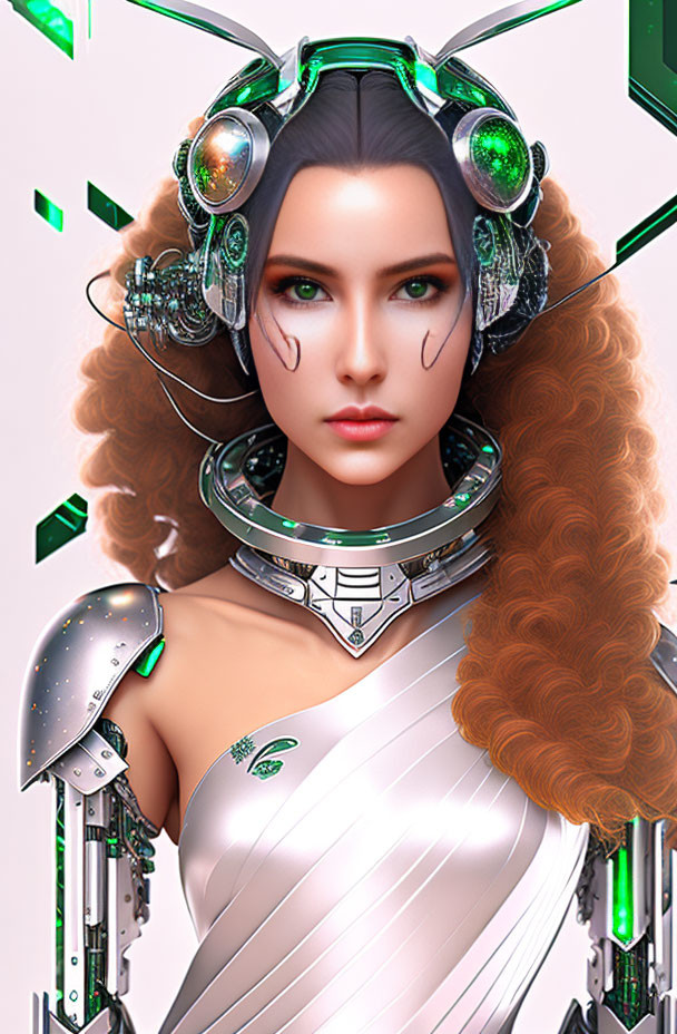 Futuristic digital artwork of woman with cybernetic enhancements