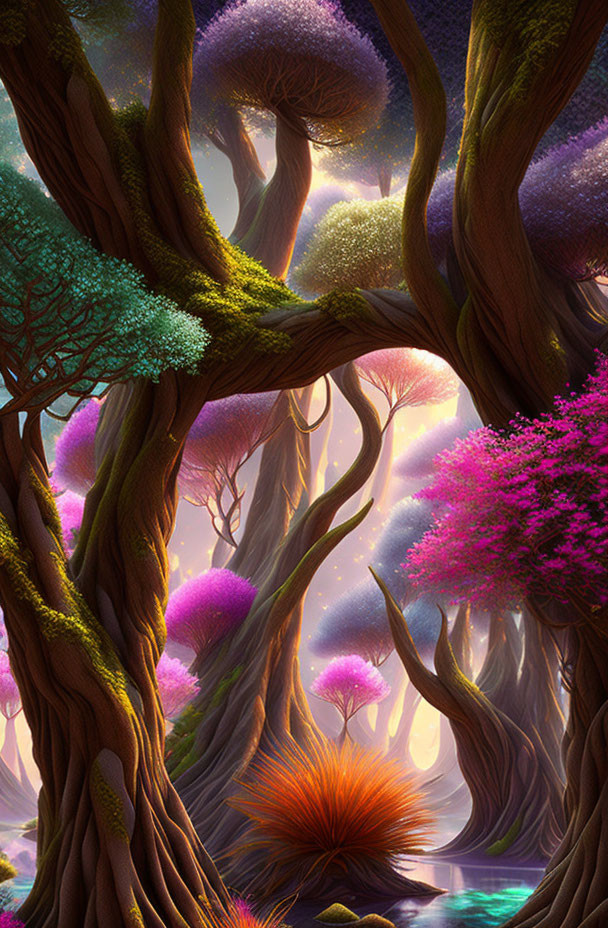 Vibrant, Colorful Trees in Enchanted Forest Landscape