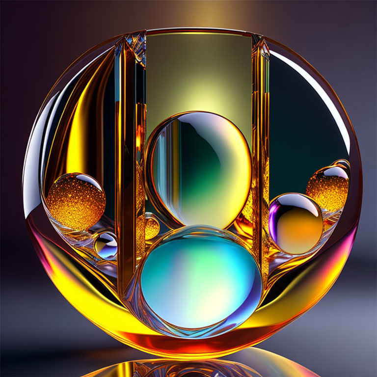 Abstract 3D-rendered image with glossy spherical shapes on dark background