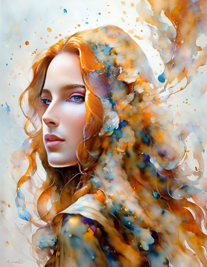 Colorful painting of woman with swirling hair evokes dreamlike quality