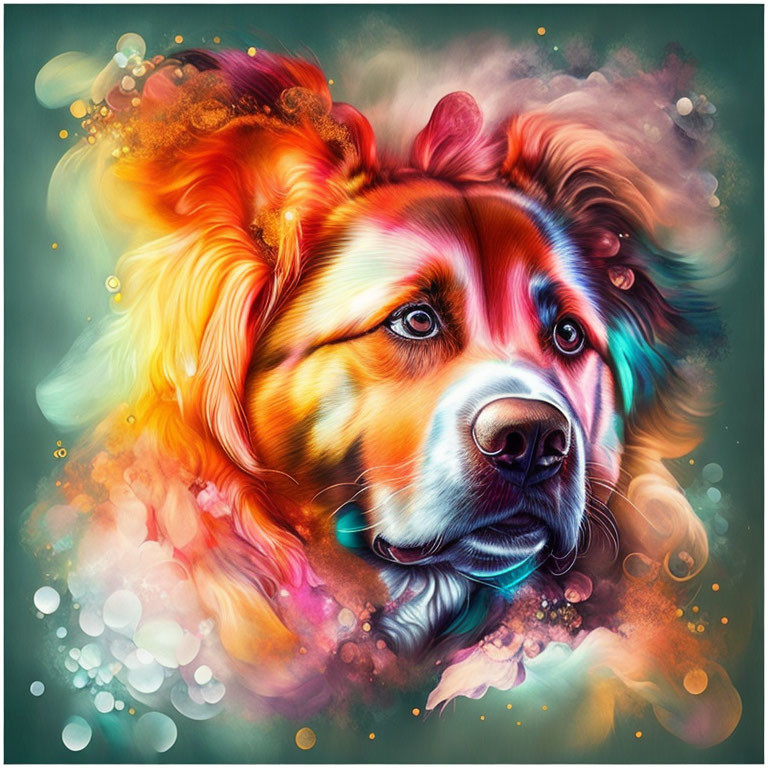 Colorful Abstract Dog Face Artwork with Swirling Tones