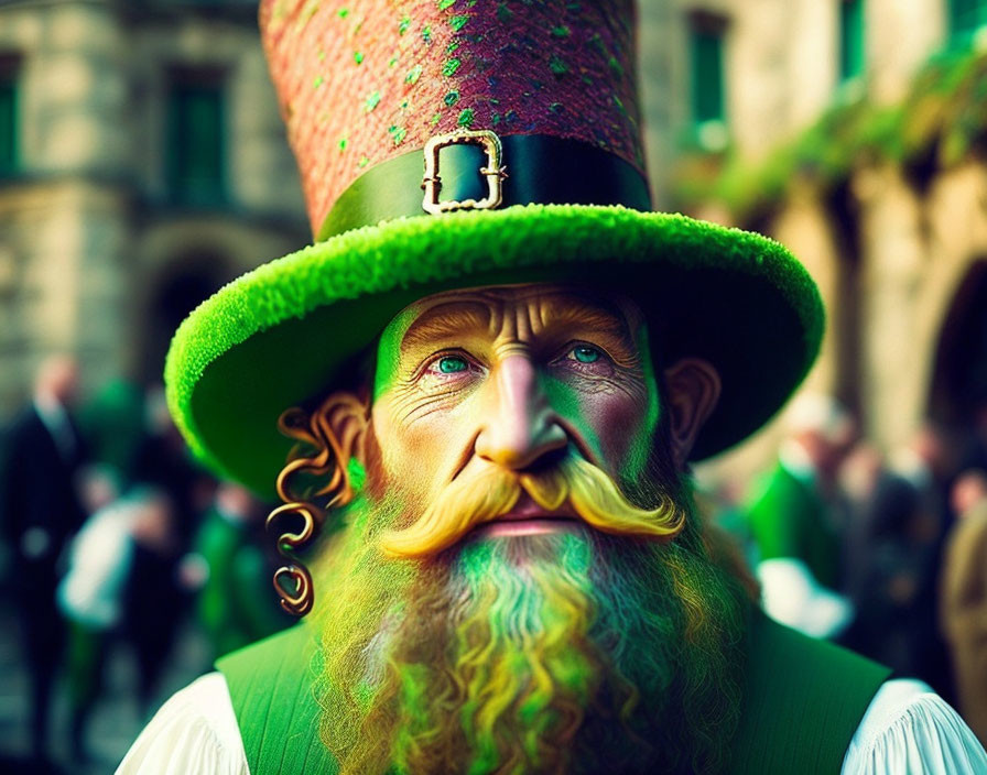 Man in Green Top Hat and Vest Celebrating St. Patrick's Day