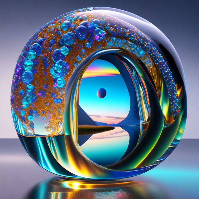 Abstract 3D Toroidal Object with Internal Patterns on Gradient Background