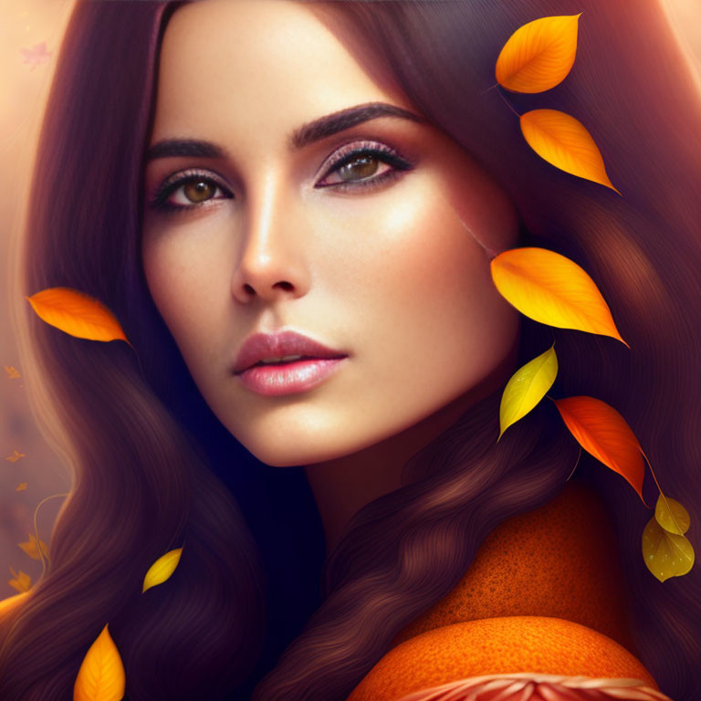 Digital portrait of woman with long hair in autumn setting