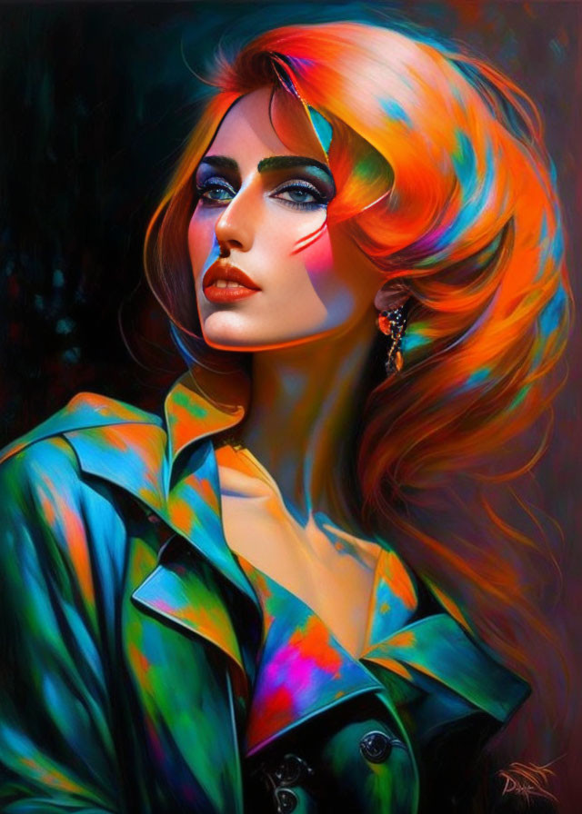 Colorful Portrait of Woman with Striking Makeup and Multicolored Hair