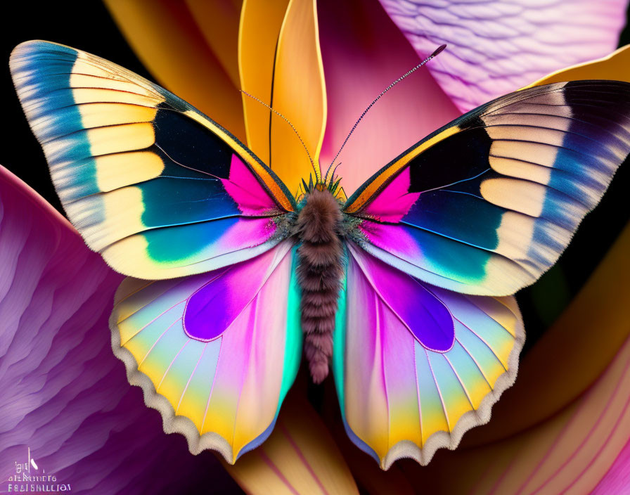 Colorful Butterfly on Vibrant Swirling Petals