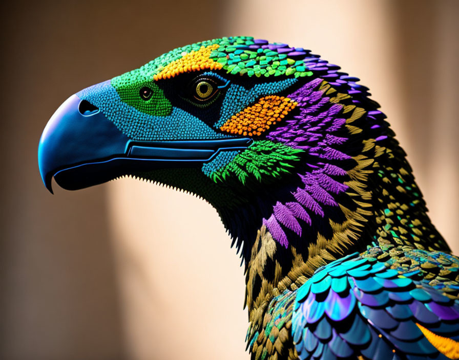 Multicolored digital art of an eagle with intricate patterns