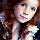 Vibrant red-haired woman with flowers and blue eyes on dark background