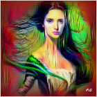 Vivid cosmic illustration of woman with flowing hair