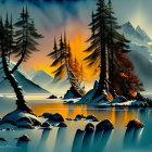 Snowy Valley Landscape Painting at Sunset