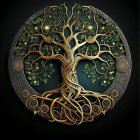 Circular golden tree artwork symbolizing the tree of life