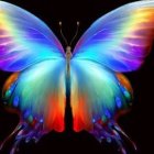 Colorful Butterfly Painting with Blue and Purple Wings on Dark Background