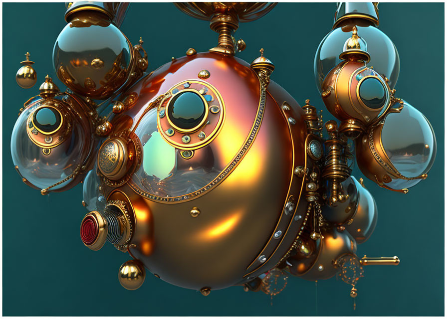 Intricate 3D rendering of shiny metallic spherical object