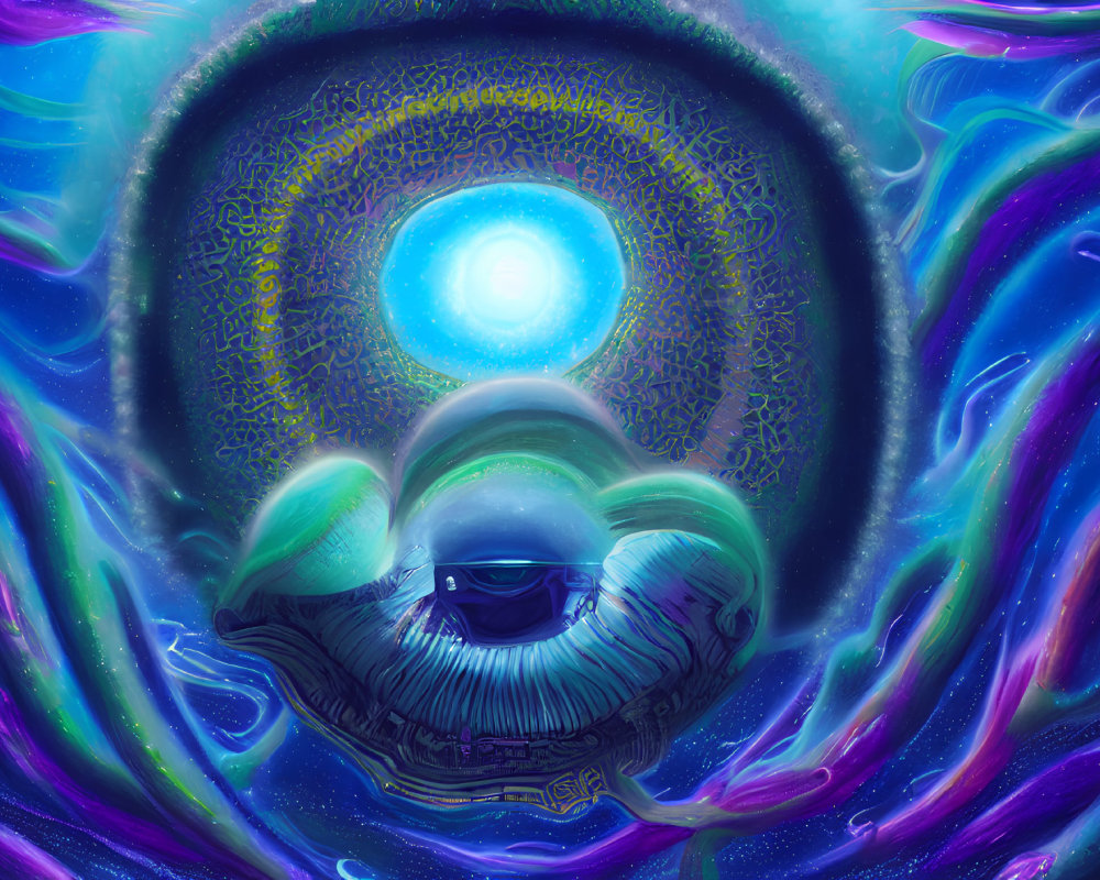 Vibrant cosmic eye artwork with swirling colors