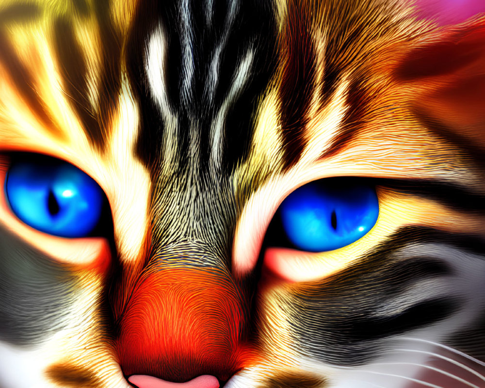 Colorful close-up digital art: Cat with blue eyes