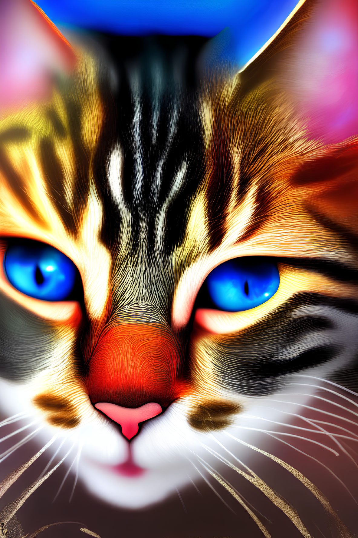 Colorful close-up digital art: Cat with blue eyes