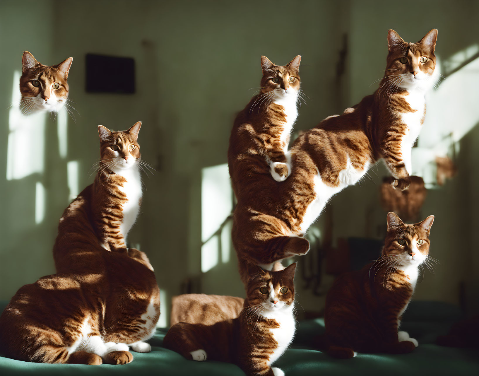 Brown and White Cat Posed in Sunlit Room