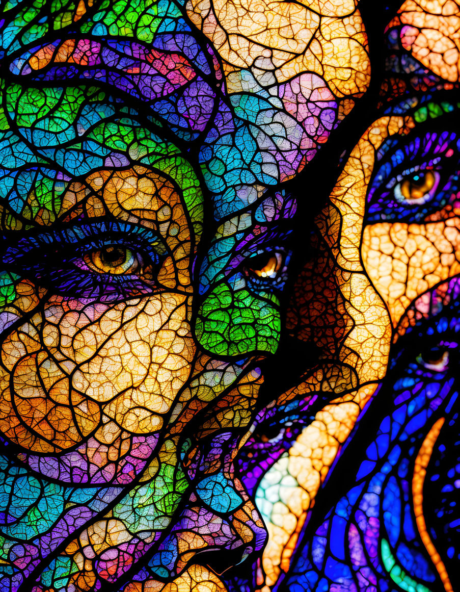 Colorful Stained-Glass Style Illustration of Abstract Woman's Face