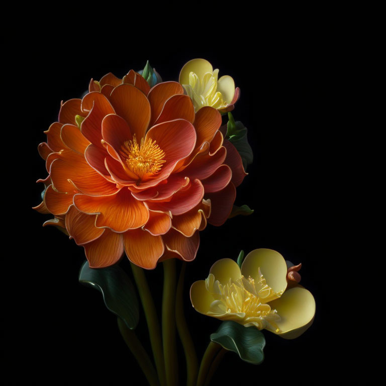 Colorful Orange Flower with Yellow Blooms on Dark Background