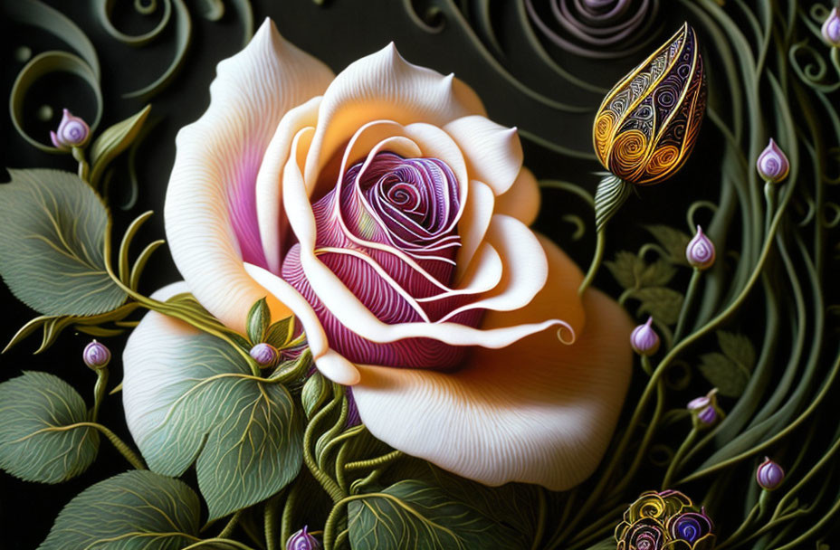 Intricate Paper Art Sculpture of Rose with Elaborate Patterns