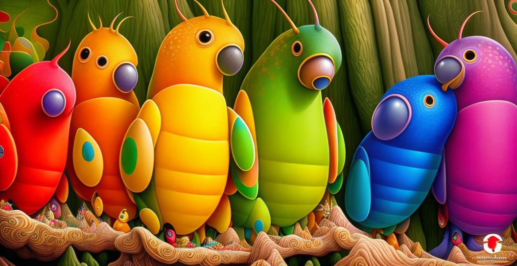 Vibrant Cartoon Caterpillars on Green Grass Background