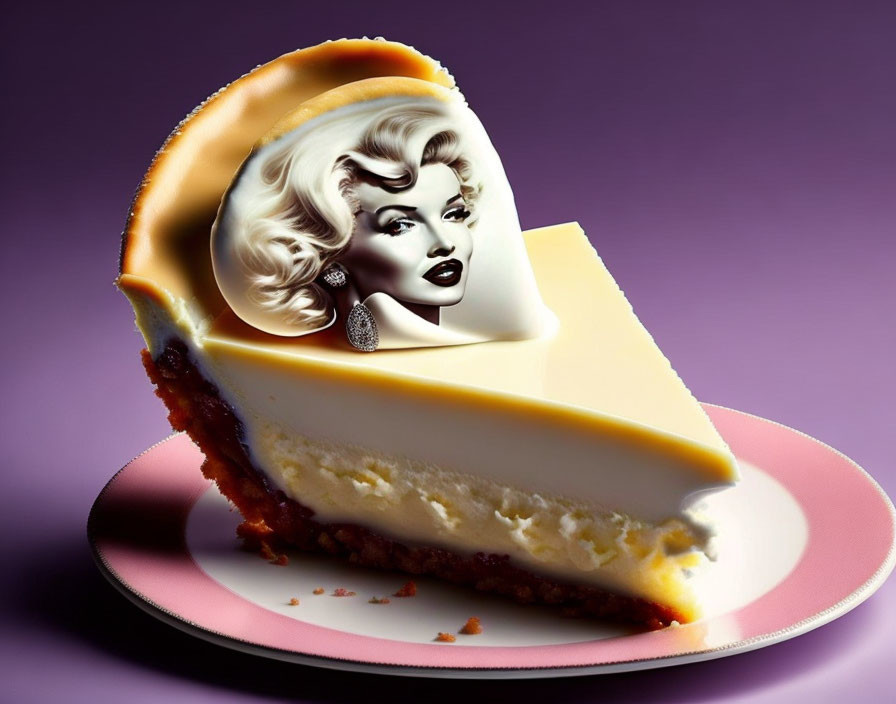 Cheesecake with Hollywood Actress Impression on Pink Plate