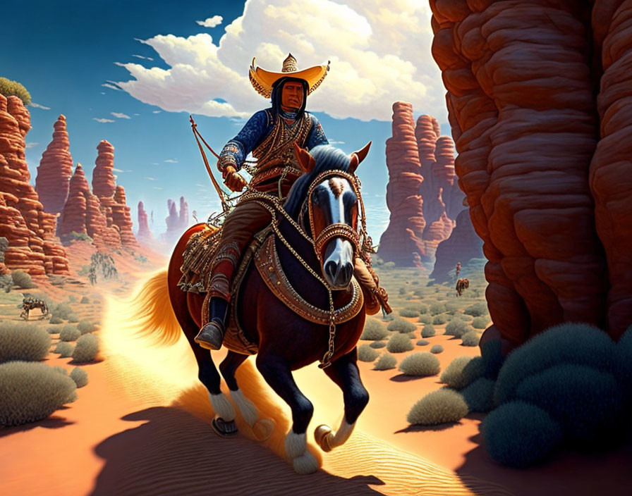 Samurai on Horseback in Desert Landscape