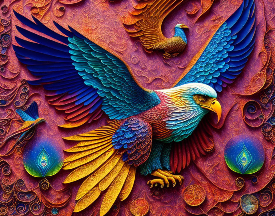 Colorful Eagle Artwork with Intricate Patterns and Textures