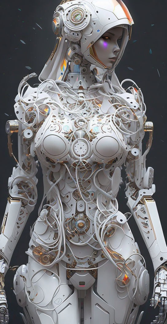 Detailed Female Robot with White & Purple Design