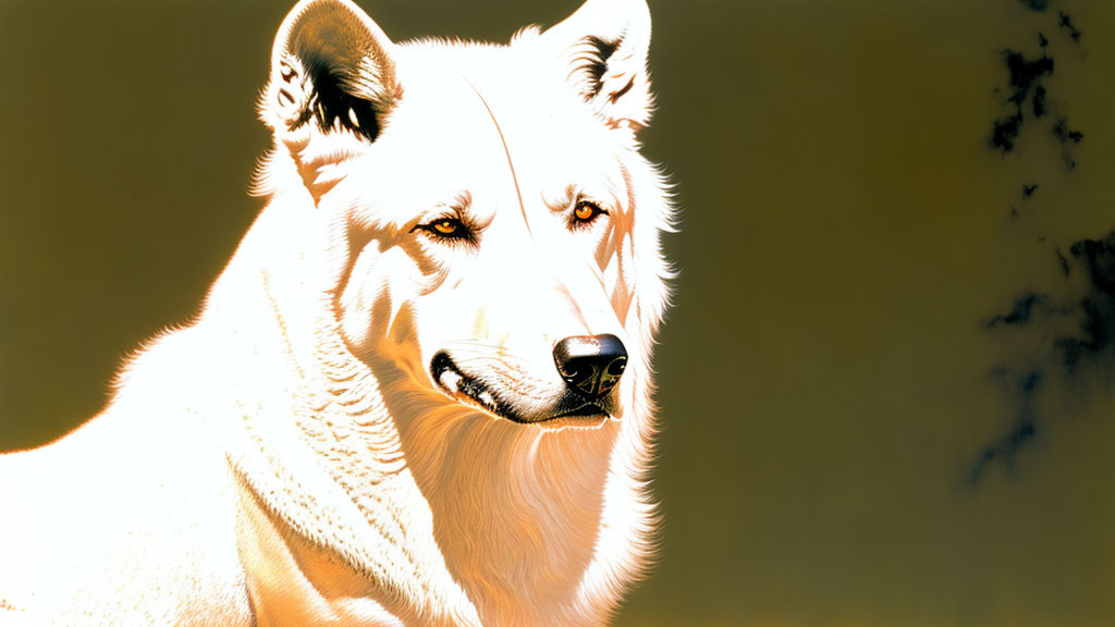 Erect-eared light-colored dog on dark background