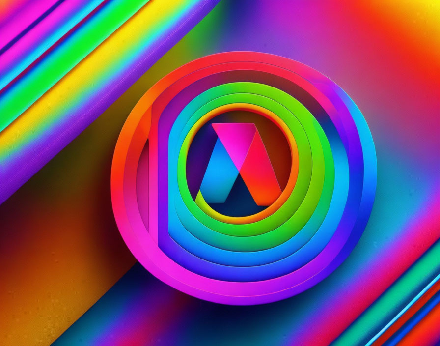 Vibrant concentric circles on rainbow background: Abstract digital art.