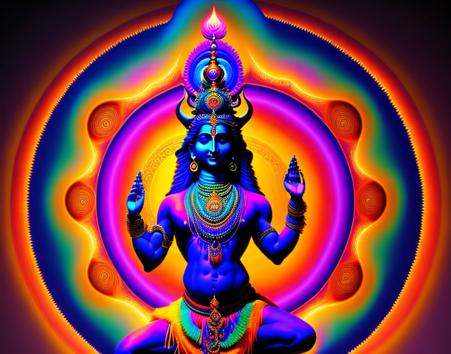 Multicolored digital artwork: Lord Shiva in meditative pose