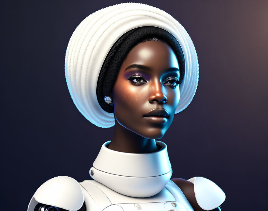 Black Female Figure with Robotic Elements in Futuristic Costume