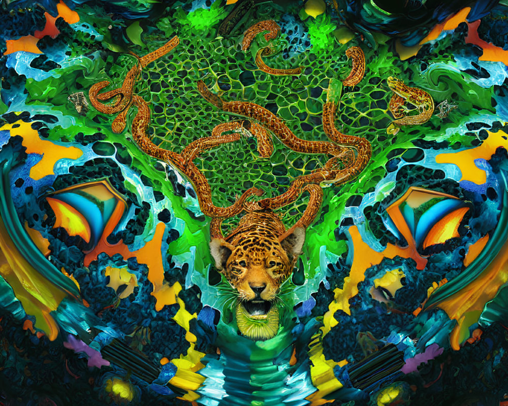 Colorful Jaguar in Psychedelic Jungle