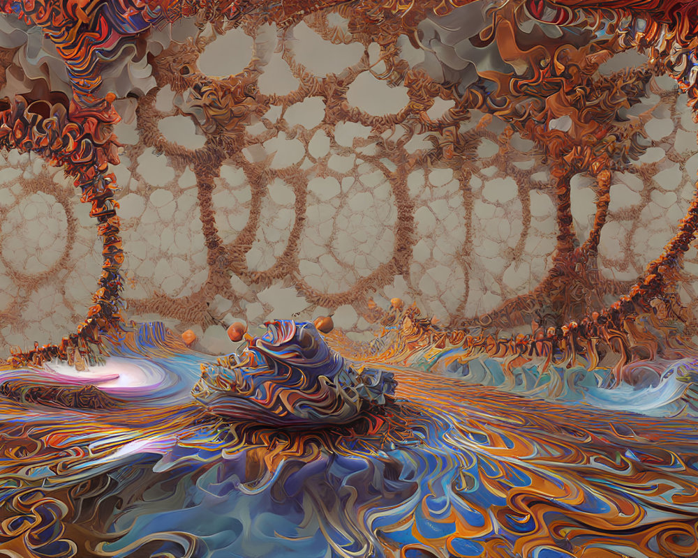 Vibrant Surreal Fractal Landscape with Swirling Patterns