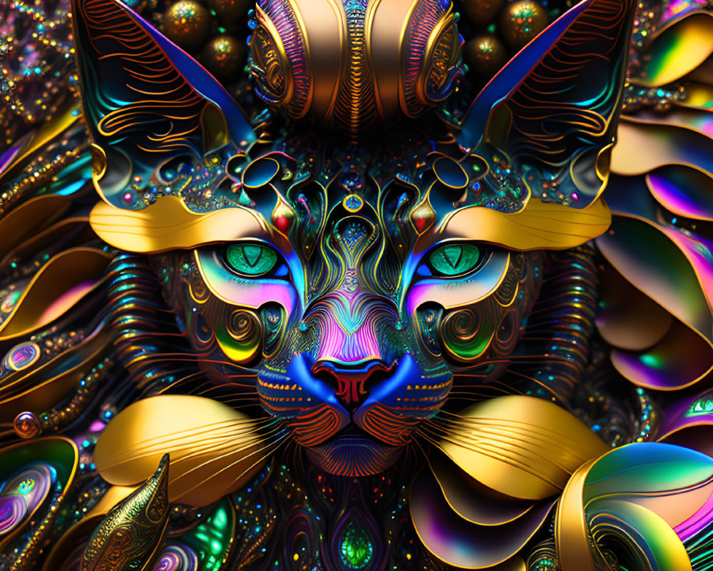 Colorful fractal art of mystical cat with intricate patterns