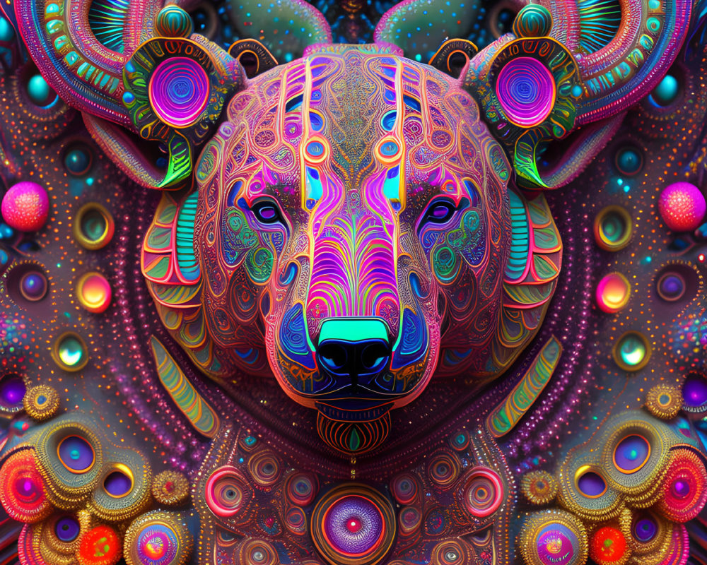 Symmetrical Bear Face Artwork with Psychedelic Colors