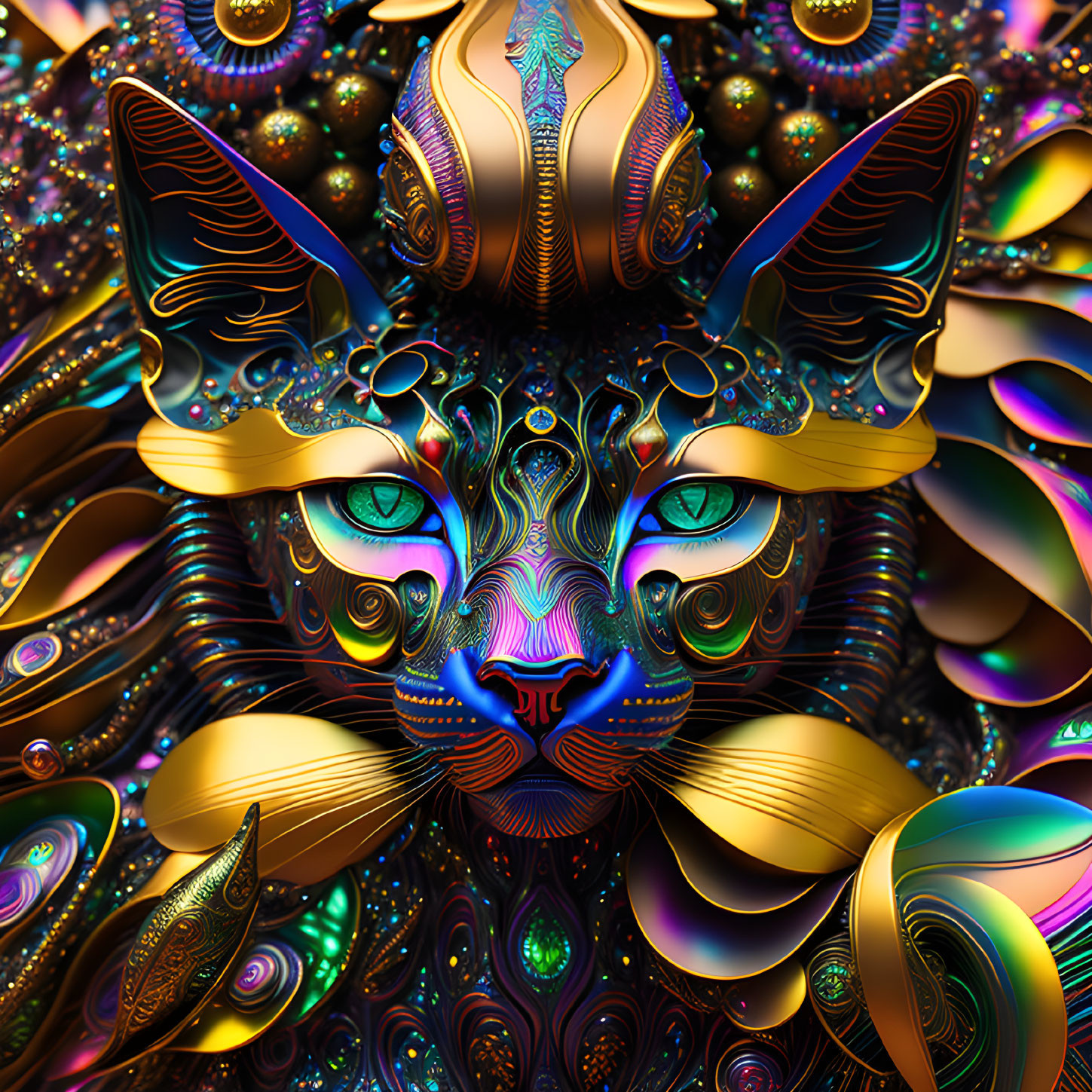 Colorful fractal art of mystical cat with intricate patterns