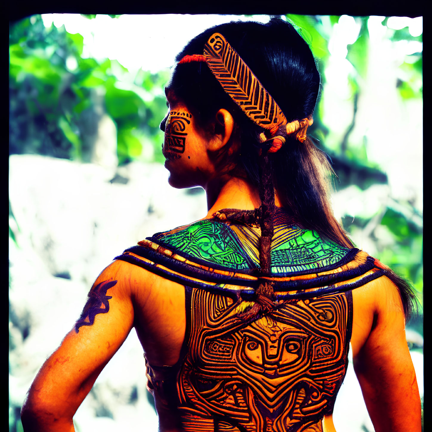 Intricate Tribal Body Art on Person's Back