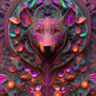 Colorful digital artwork: Bear head with psychedelic and mechanical elements