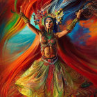 Colorful Artwork: Woman Dancing in Vibrant Fiery Spectrum