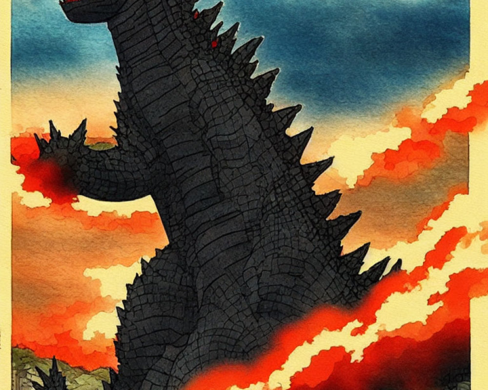 Monstrous Godzilla Roaring in Twilight Sky