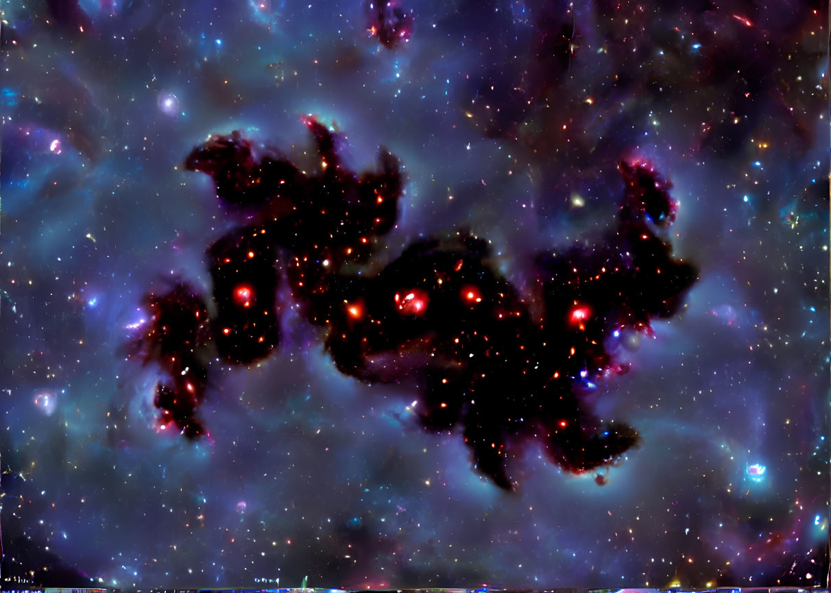 Dark Nebula with Red Stars in Colorful Interstellar Clouds