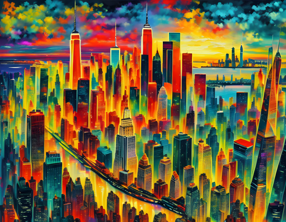 Colorful Surreal Cityscape in Vibrant Tones