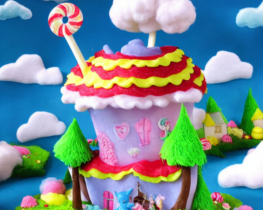 Colorful Clay Art: Candy-Themed Landscape with Cupcake House & Candy Trees